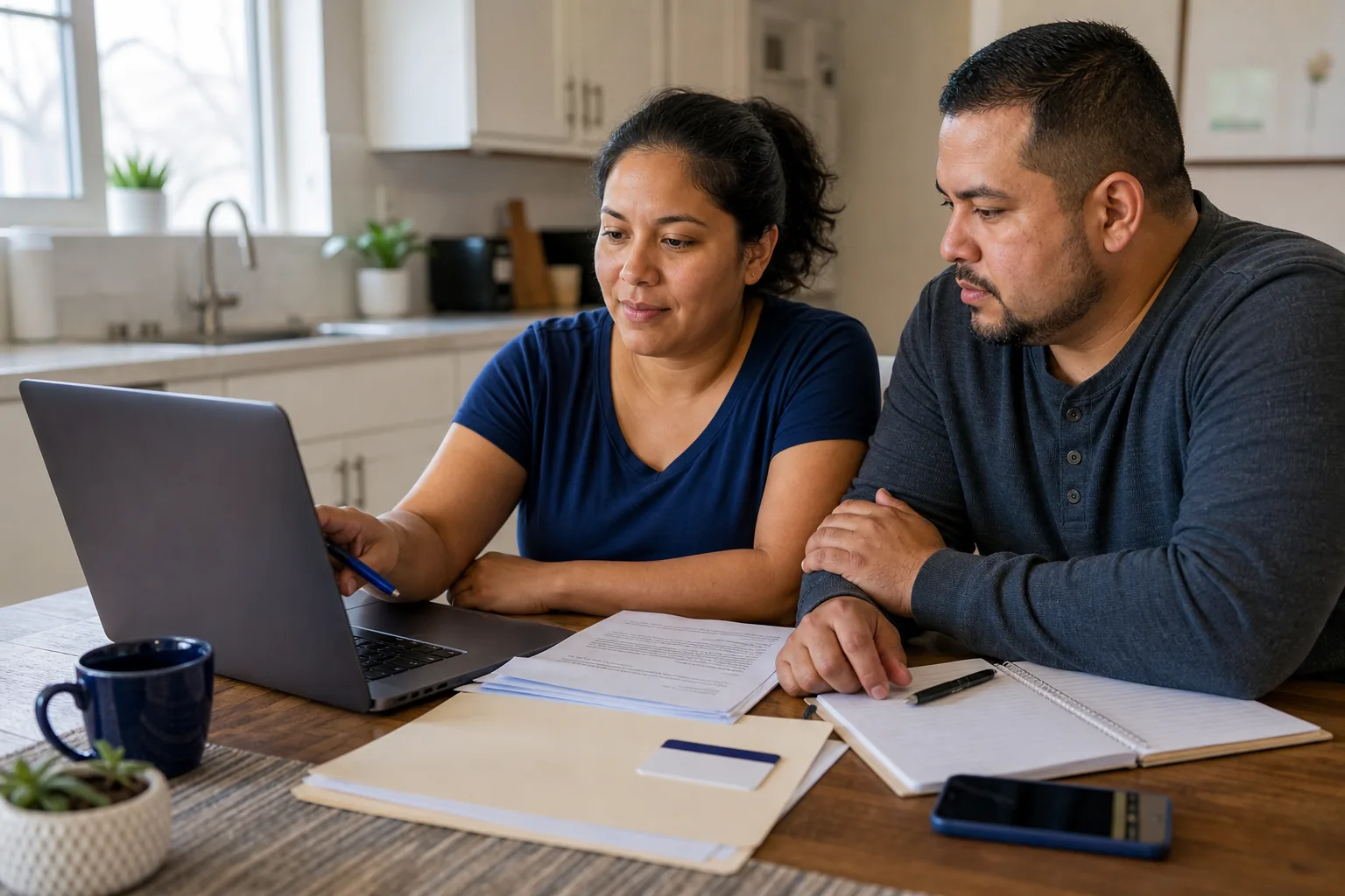 Adult reviewing Medicaid proof and laptop assistance options on a refurbished laptop